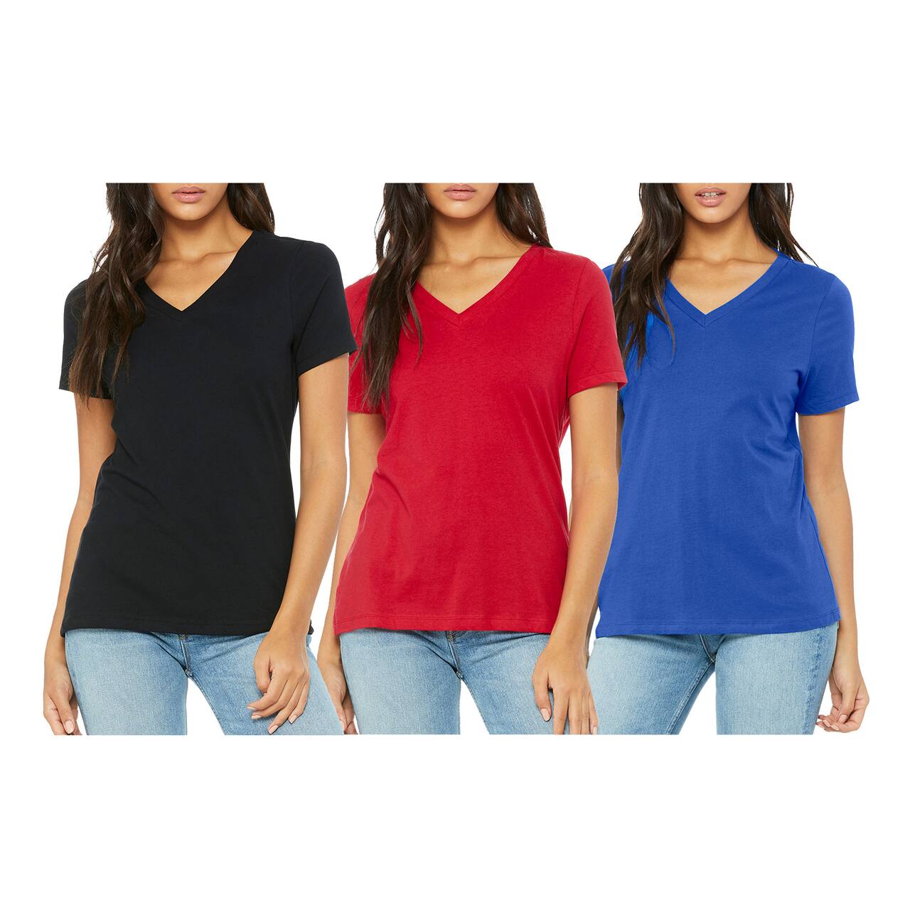 Women's Loose Fitting Short Sleeve V-Neck Tee (3-Pack)